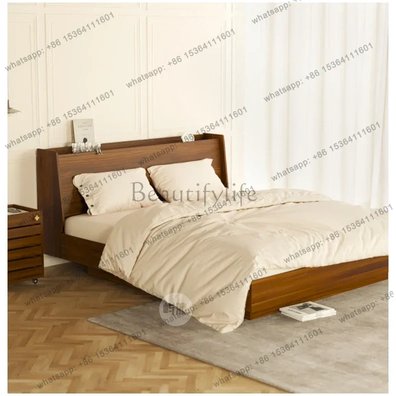 Modern simple retro all solid wood black walnut cherry wood storage box bed without bedside tatami