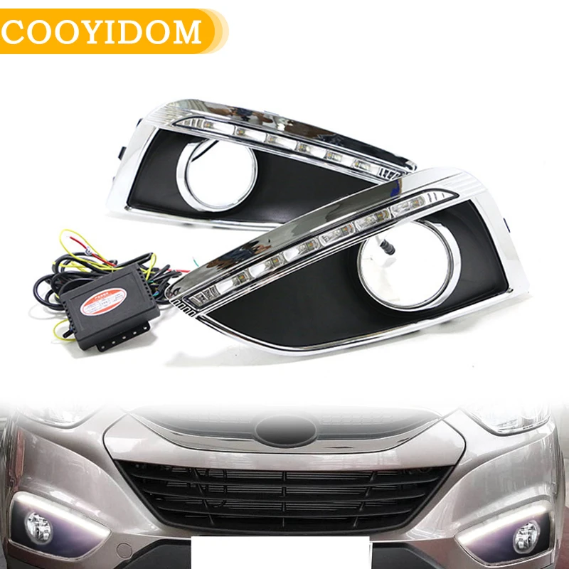 

1 пара светодиодных дневных ходовых огней DRL для Hyundai IX35 2010 2011 2012 2013, с отверстием для противотуманных фар, аксессуар для дальнего света