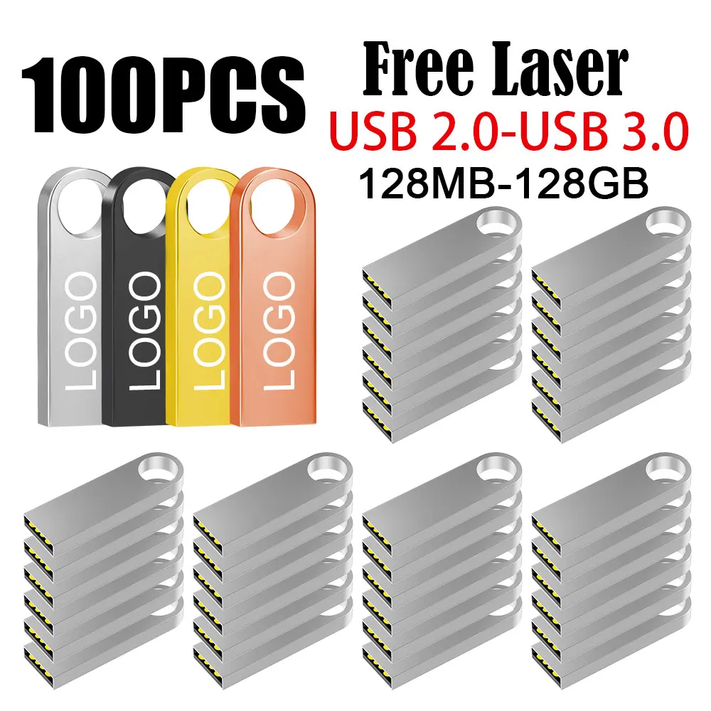 100pcs/lot Free Logo Metal pendrive16GB 32GB 64GB 128GB USB 2.0 flash drive black sliver USB Memory Stick pen drive flash u disk