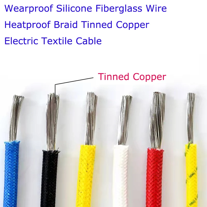 305mx5Roll UL3135 20AWG Silicone Fiberglass Wire 600V/200C Heatproof Braid Tinned Copper Textile Electric Wire Wearproof Cable