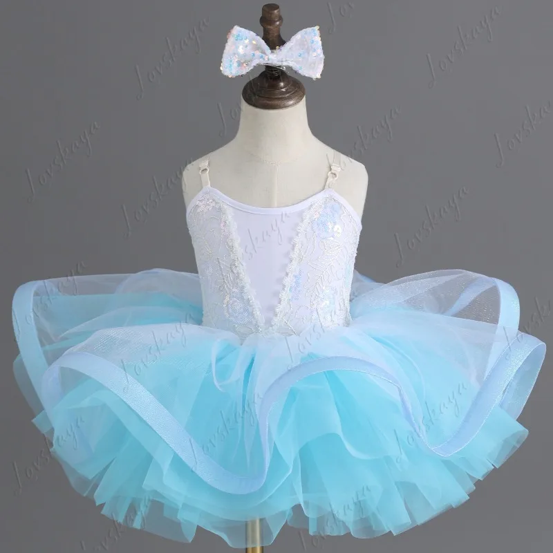 

Прозрачное балетное платье с пышными рукавами для девочек, наряд для выступлений, танцевальный костюм для детского сада, детское платье балерины