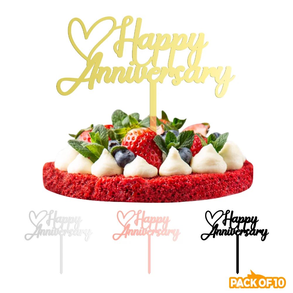 Pack of 10 Pcs Happy Anniversary Cake Topper Acrylic Cake Decoration for Anniversary Celebration 01