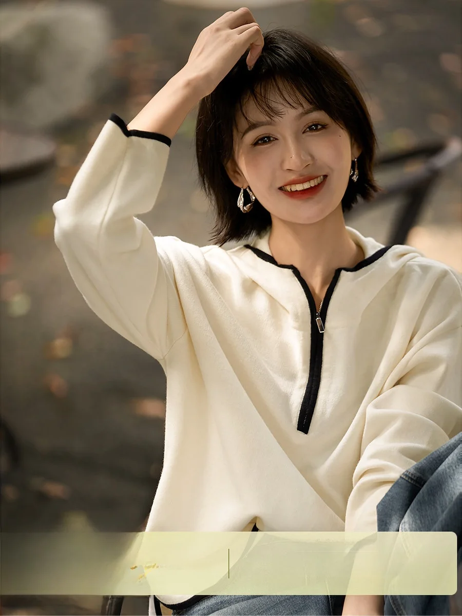 

Уютный вязаный шерстяной свитер Lazy Sle ZYB664806VG, свободный крой с капюшоном, длинный рукав, защита от загрязнений, для осени, женская одежда