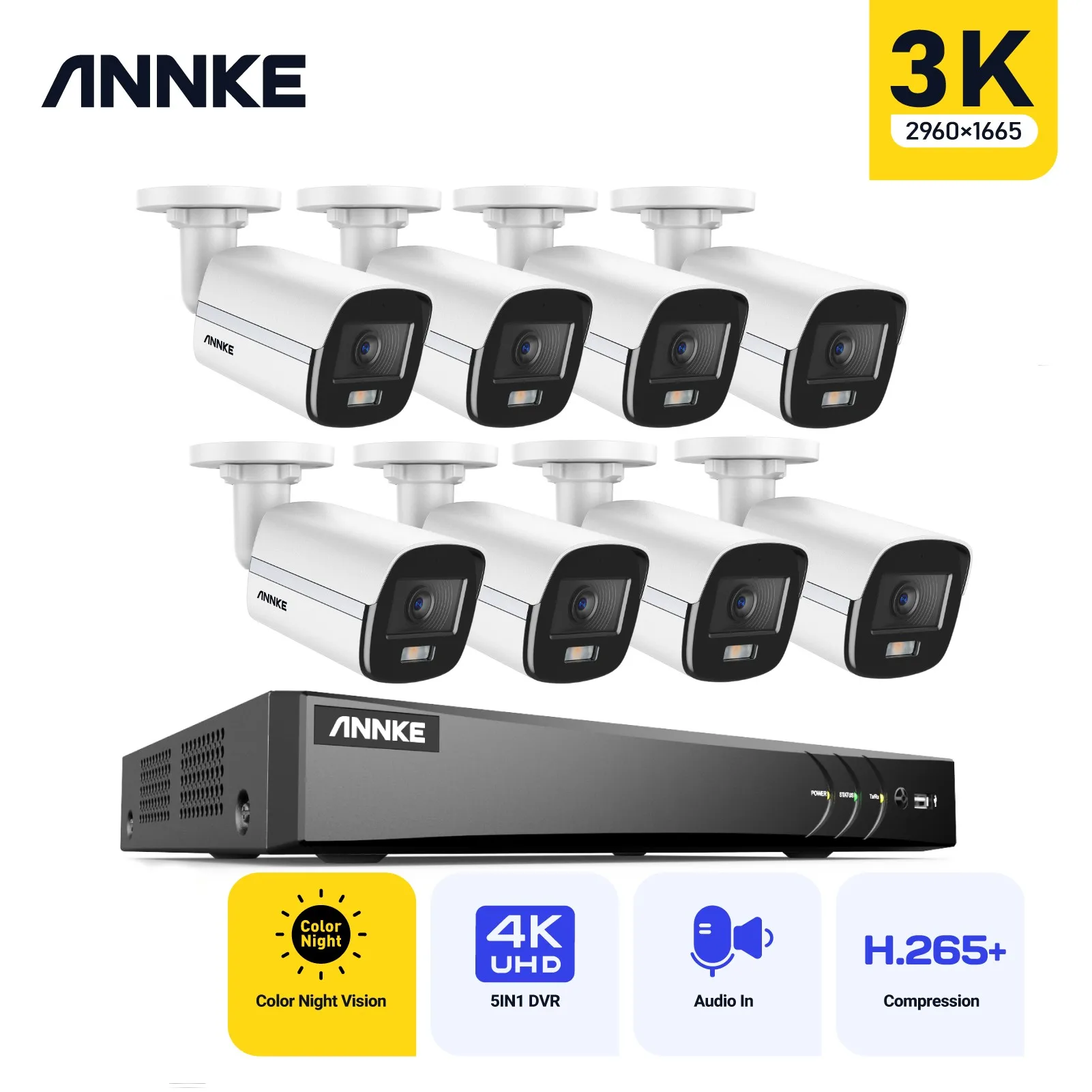 

ANNKE 8CH 5MP Video Surveillance System H.265+ DVR With 4X 5MP Cameras Color Night Vision Waterproof Security Cameras CCTV Kit