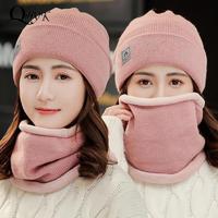 Winter Beanie Hat Scarf Thermal Fleece Knitted Hat Soft Warm Balaclava Wool Neck Warmer Scarf Cap