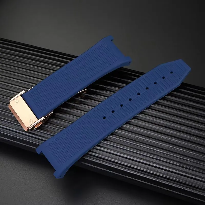 For Ferragamo F80 sports Blue Silicone Men's Watchband silicone rubber Watch strap Women's stainless steel 26mm Concave Bracelet