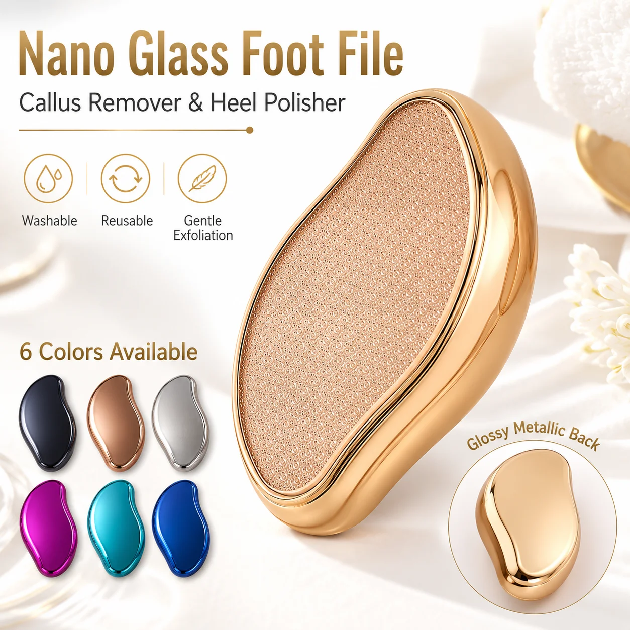 Lixa de Pé de Vidro Nano para Remover Calos e Pele Morta, Polidor de Calcanhares, Ferramenta Esfoliante para Cuidados com os Pés, Pedicure