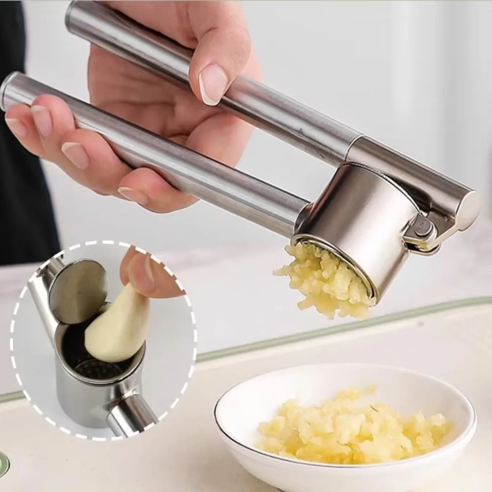 New Stainless Steel Garlic Press Anti-Slip Hand Squeeze Operation Ginger Squeezer Portable Garlic Crusher Kitchen Use