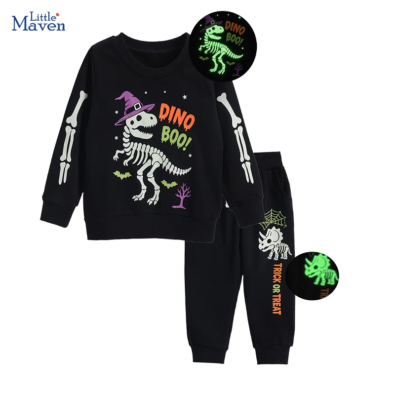Little maven Baby Boys Clothes Sets Kids Clothes Luminous Halloween Dinosaur Skeleton Spring Autumn Casual Wear for Children