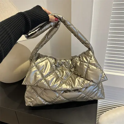Borsa sottobraccio di design in cotone spaziale Borsa tote da donna imbottita di lusso invernale Borsa shopper da donna trapuntata di grande capacità