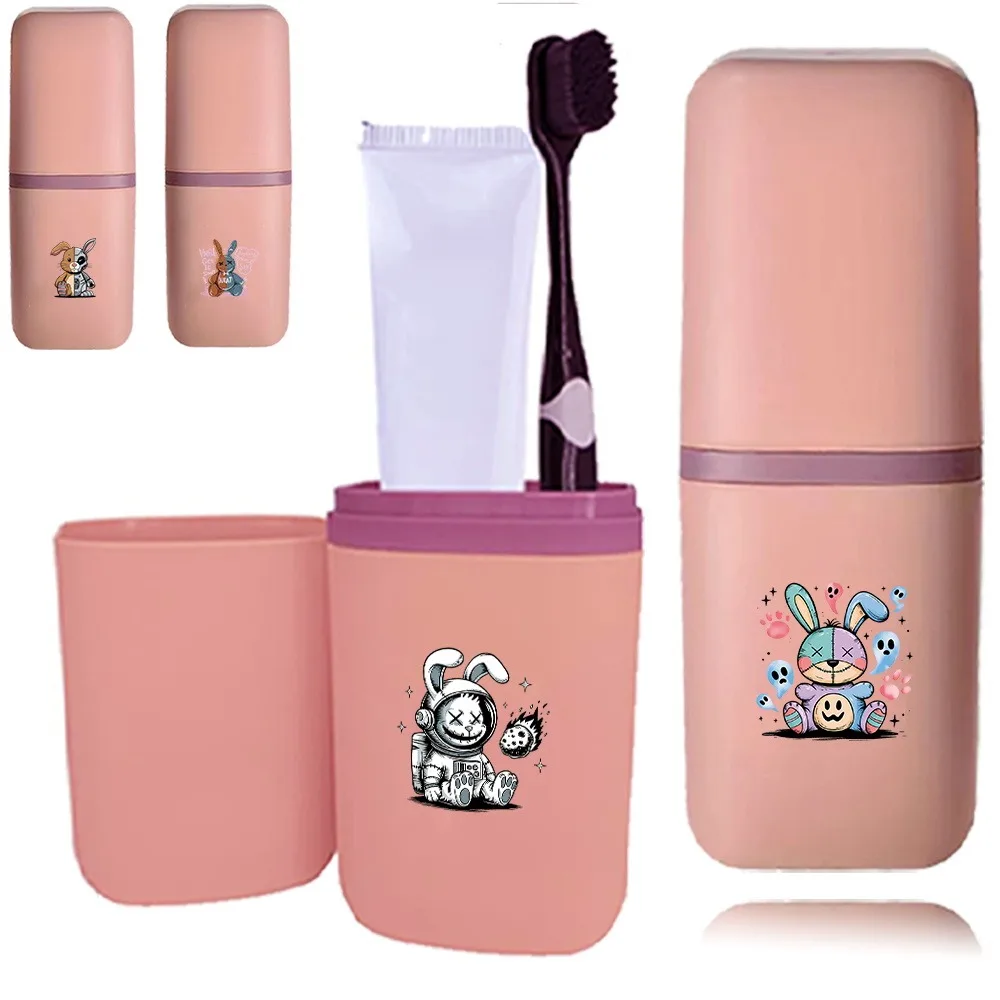 

Toothbrush Travel Storage Case Cartoon Printed Leak Proof Mouthwash Cup Portable Travel Accessories Cartoon rabbit Pattern