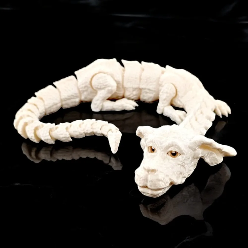 3D Printed Lucky Dragon Figurine Joint Movable Handmade Dog Head Dragon Ornament Unique Realistic Simulation Dragon Model