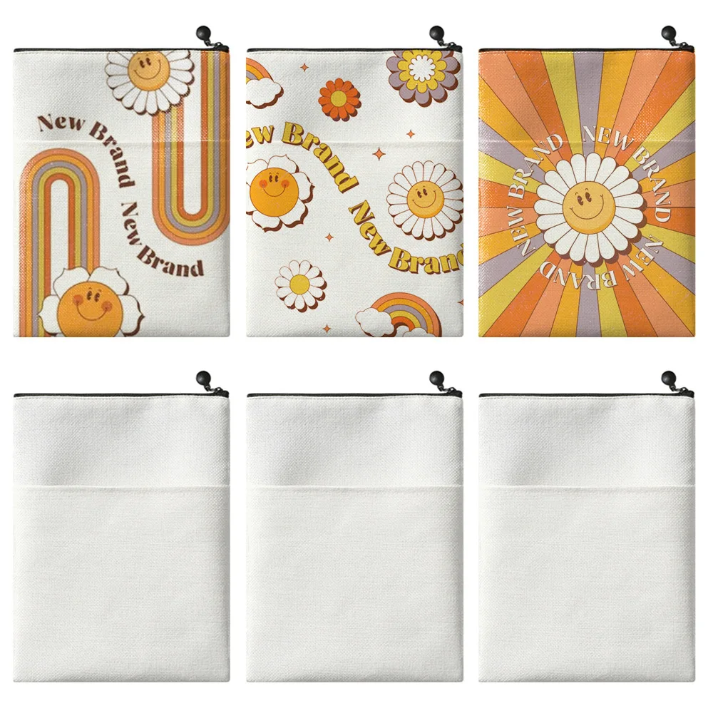 10pcs/lot Heat transfer cotton linen book bag with zipper double-sided Sublimation printing book set for desk accessory storage