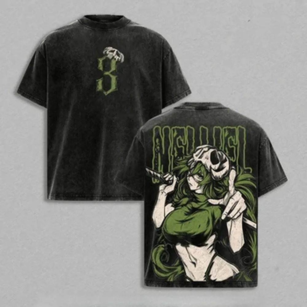 Anime BLEACH Printed T Shirt Nelliel Tu Odelschwanck Vintage Washed Y2k T-shirt Men Clothing Summer Short Sleeve Cotton Tee Tops