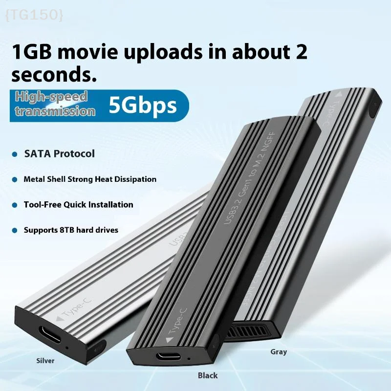 

【TG150】1 Set Aluminum Alloy M.2 HDD Enclosure Case - External Hard Drive Box USB C Interface Support SATA Protocol【WT】