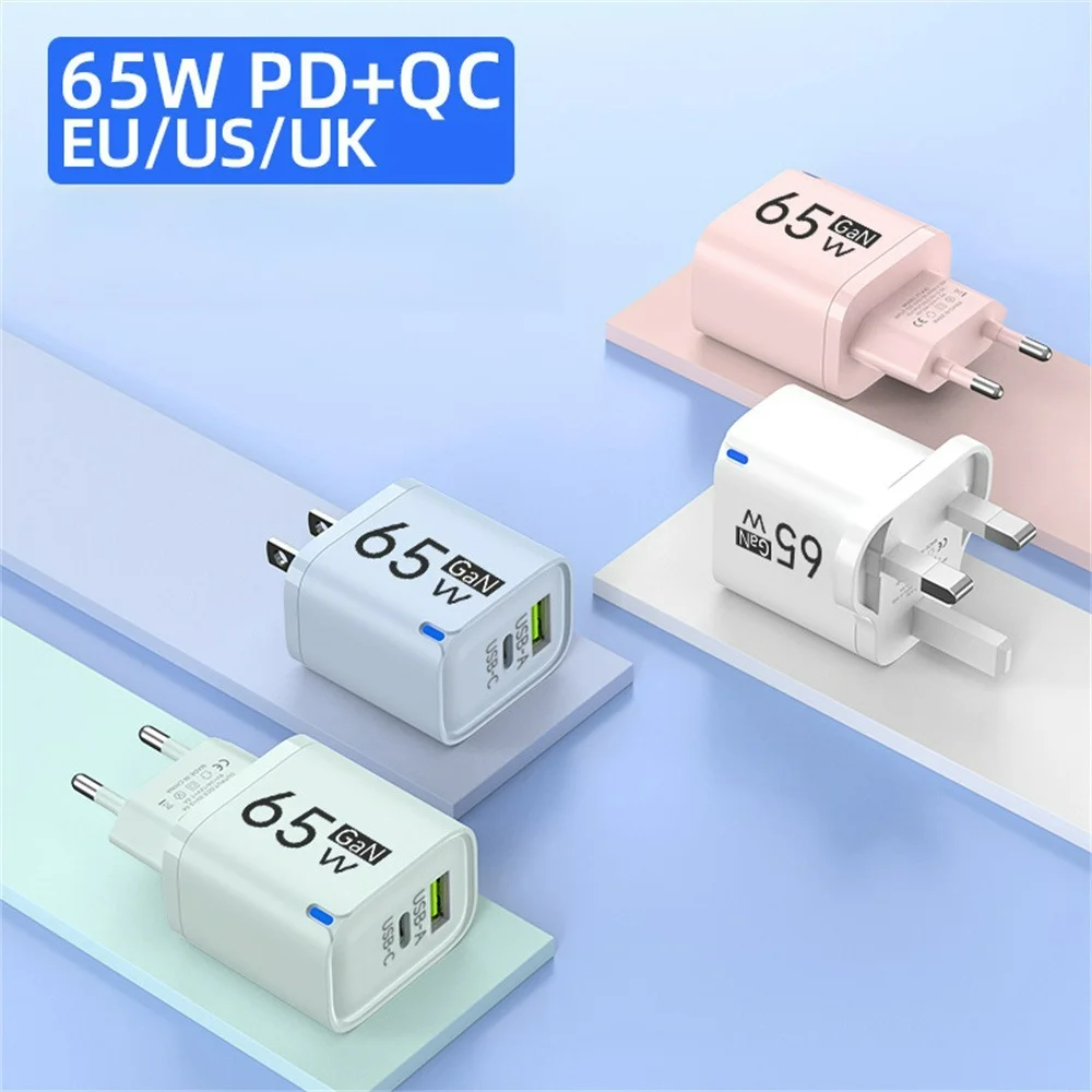 USB GaN Charger 65W Type C Fast Charging Mobile Phone Travel Adapter USB Quick Charge3.0 EU/US/UK Plug For iPhone Samsung Xiaomi