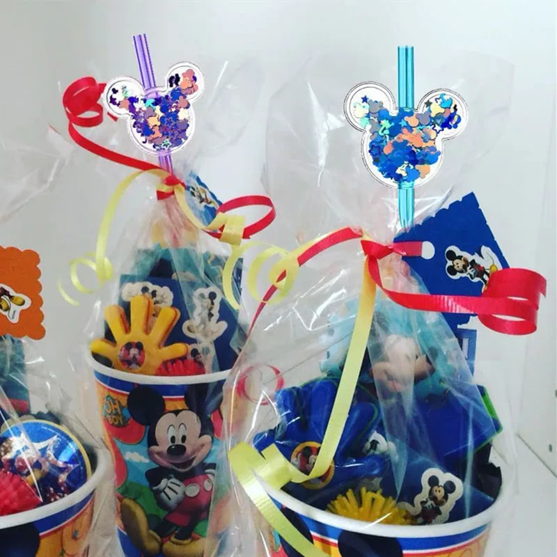 Disney Mickey Mouse Anime Straw para crianças, Kawaii Minnie, areia movediça Sequin Spiral Straw, Cartoon Toy Gifts, 1 Pc, 5 Pcs, 10Pcs