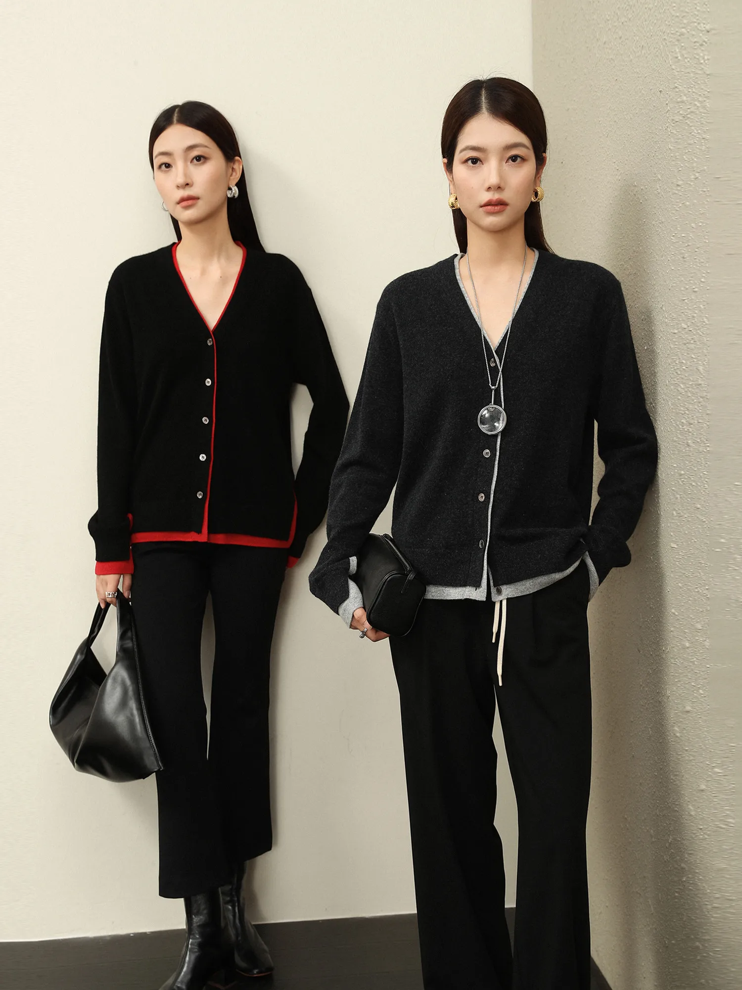 

Кардиган FANLE STUDIOS из 100% австралийской шерсти, 20S, мягкий, вязаный, теплый, с V-образным вырезом, имитация двухслойного, для повседневной носки, длинный рукав