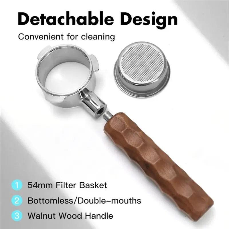 ABFU-For Series Compatible 54Mm Walnut Wood Handle Bottomless Portafilter Espresso Machine Replacement Part