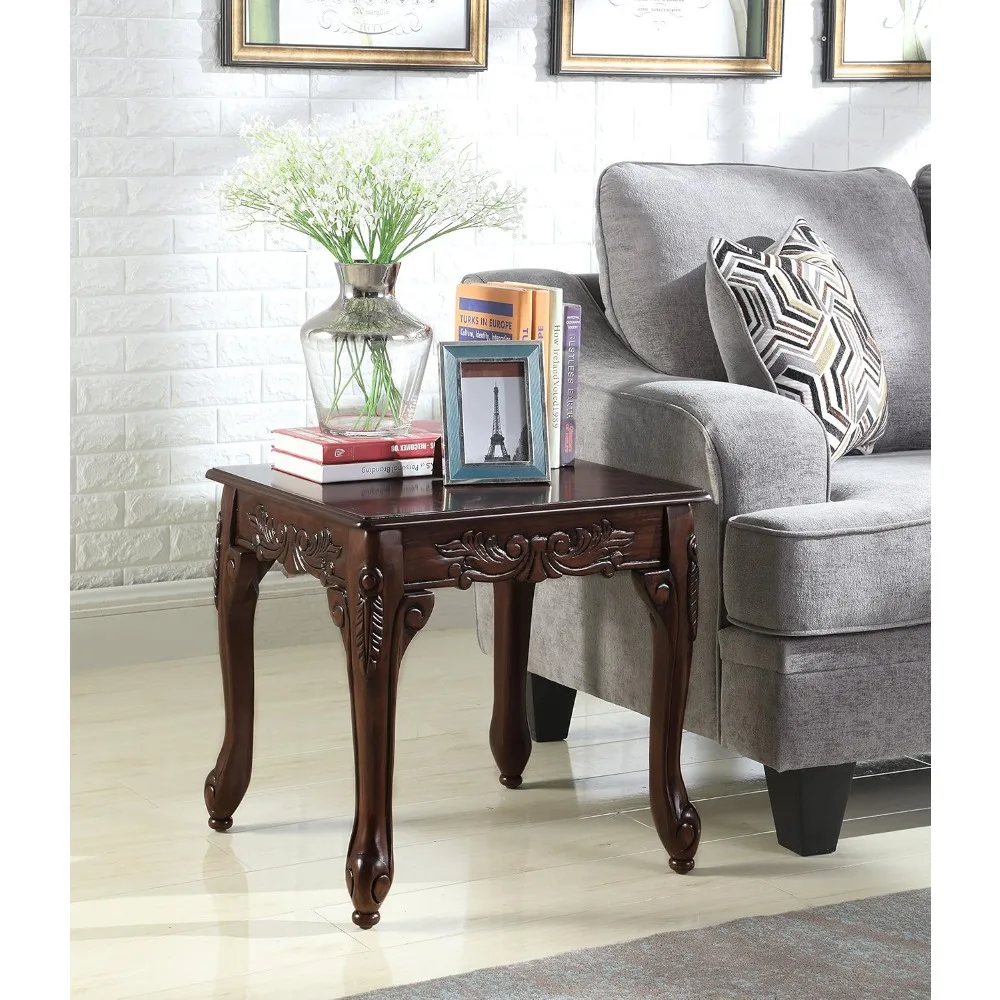 

Traditional Ornate Detailing Wood End Table, Dark Cherry
