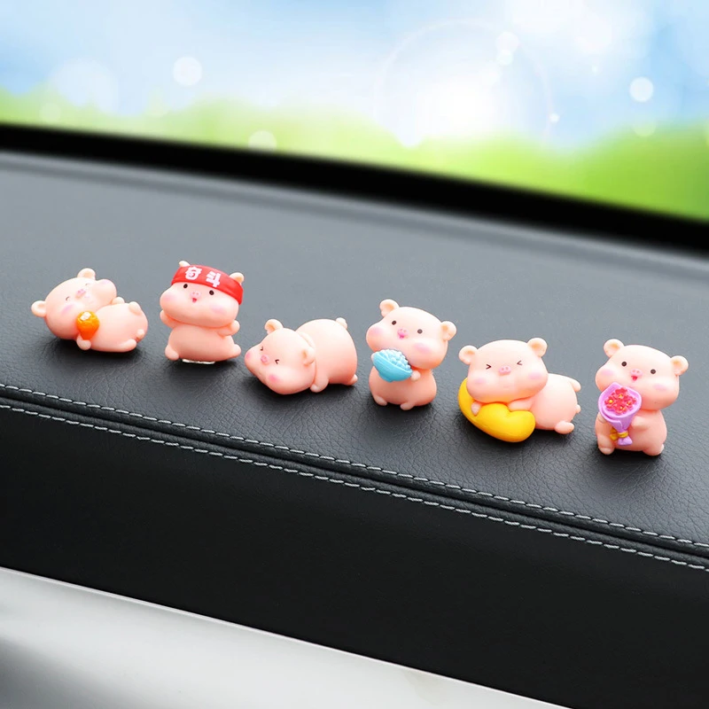 New 6Pcs/Set Cute Pig Car Interior Decoration Funny Auto Center Console Rearview Mirror Ornaments For Car Accessories