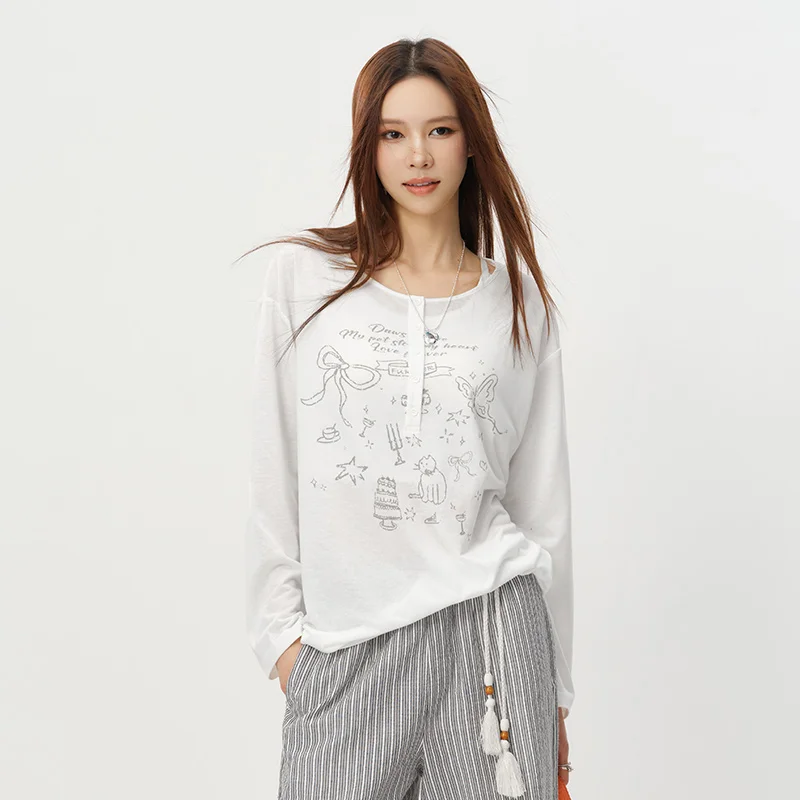Semir Women Tshirt Print Oversized Mid Long Sleeve Top 2026 Summer Loose Casual image 5