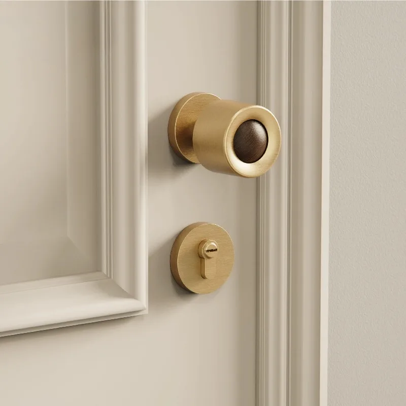 Diannuo simple retro style bedroom door lock indoor household lock silent magnetic walnut split door handle