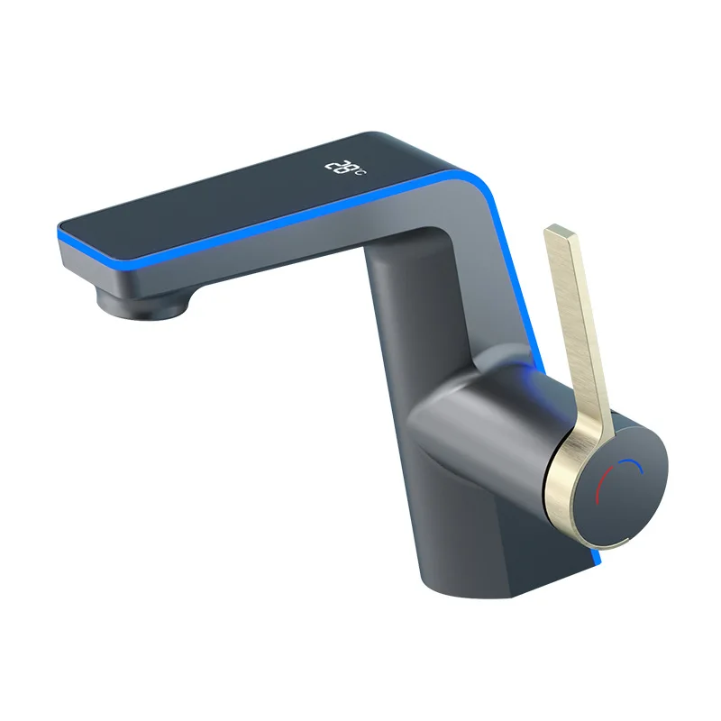 

All-copper Feiyu waterfall faucet wash basin Lifting and pulling type hydroelectric power generation digital display basin