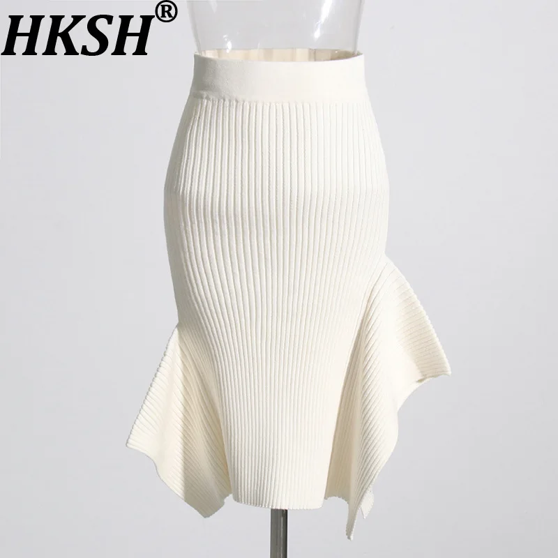 

HKSH осень-зима новая женская юбка сплошной цвет асимметричный дизайн облегающие элегантные модные стильные вязаные облегающие юбки HK12180