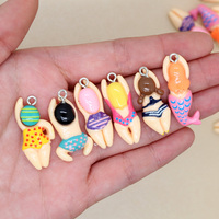 10pcs Cute Swimming Boy Girl Sport Charms Cartoon Resin Flatback Mermaid Earring Pendant Jewelry Findings Diy Charms Bulk