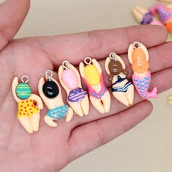 10pcs Cute Swimming Boy Girl Sport Charms Cartoon Resin Flatback Mermaid Earring Pendant Jewelry Findings Diy Charms Bulk