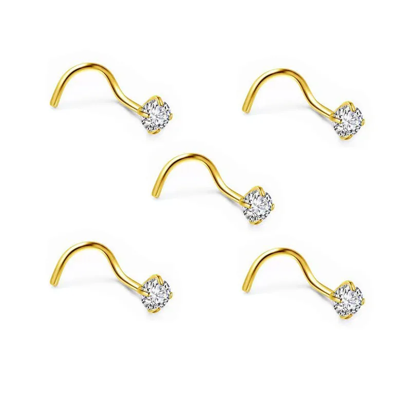 1/3/5Pcs Minimalist Curved Bar Nose Studs Stainless Steel CZ Inlaid Nose Piercing Jewelry For Women Daily Wear view 6