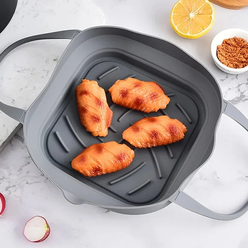1 قطع 20 سنتيمتر الهواء المقلاة سلة سيليكون صينية وعاء مع مقبض 8 بوصة مربع Airfryer الخبز قالب بطانة طوي أدوات المائدة في الهواء الطلق #3