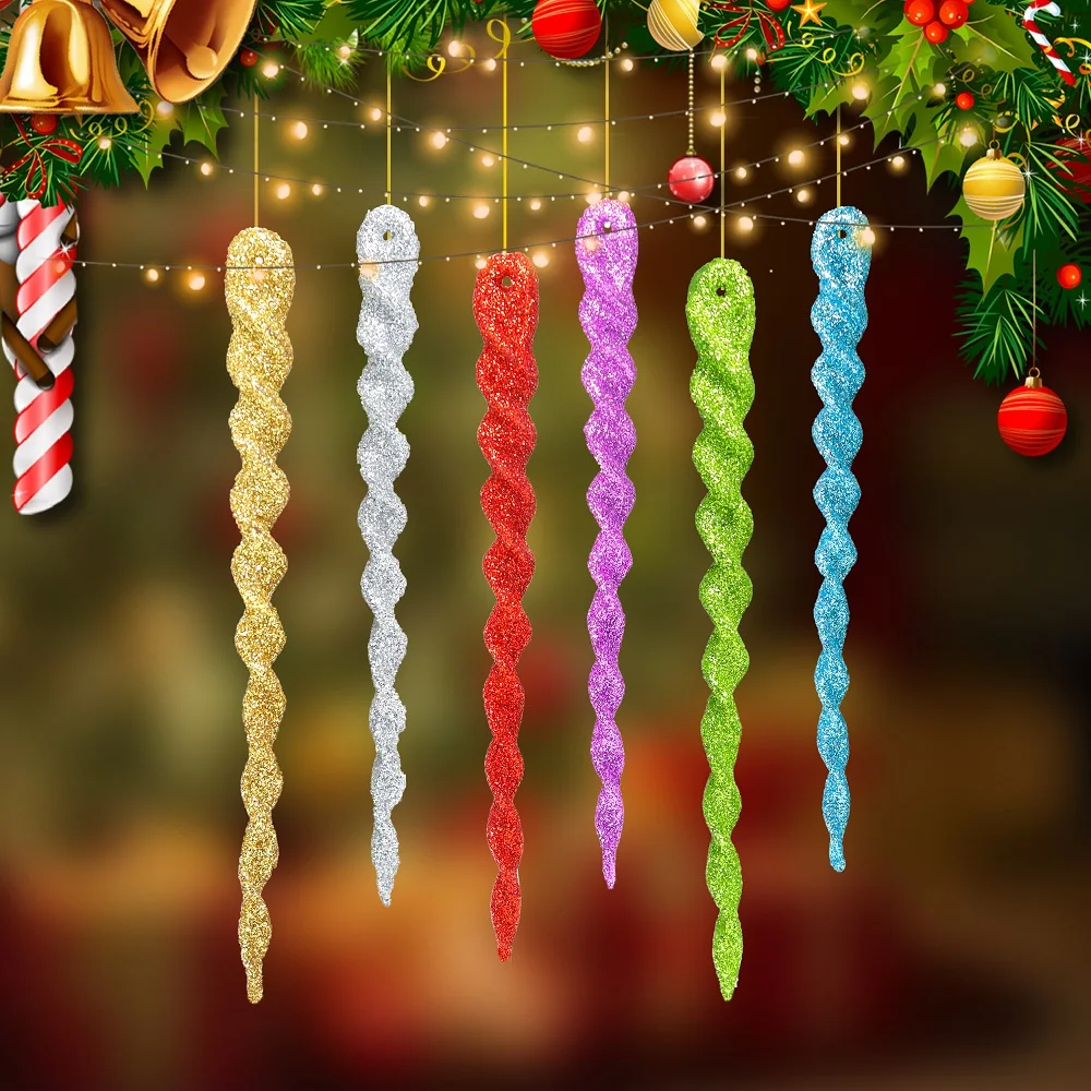 12PCS New Shining Simulation Ice Xmas Tree Pendant New Product Fake Icicle Props Winter Party Christmas Decorations Navidad 13cm