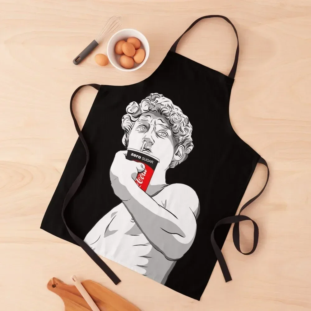 

Statue of David and Zero SUGAR soda cup parody meme Apron Kitchen Special Accessories Chef Uniform Women Trim Cloth Apron