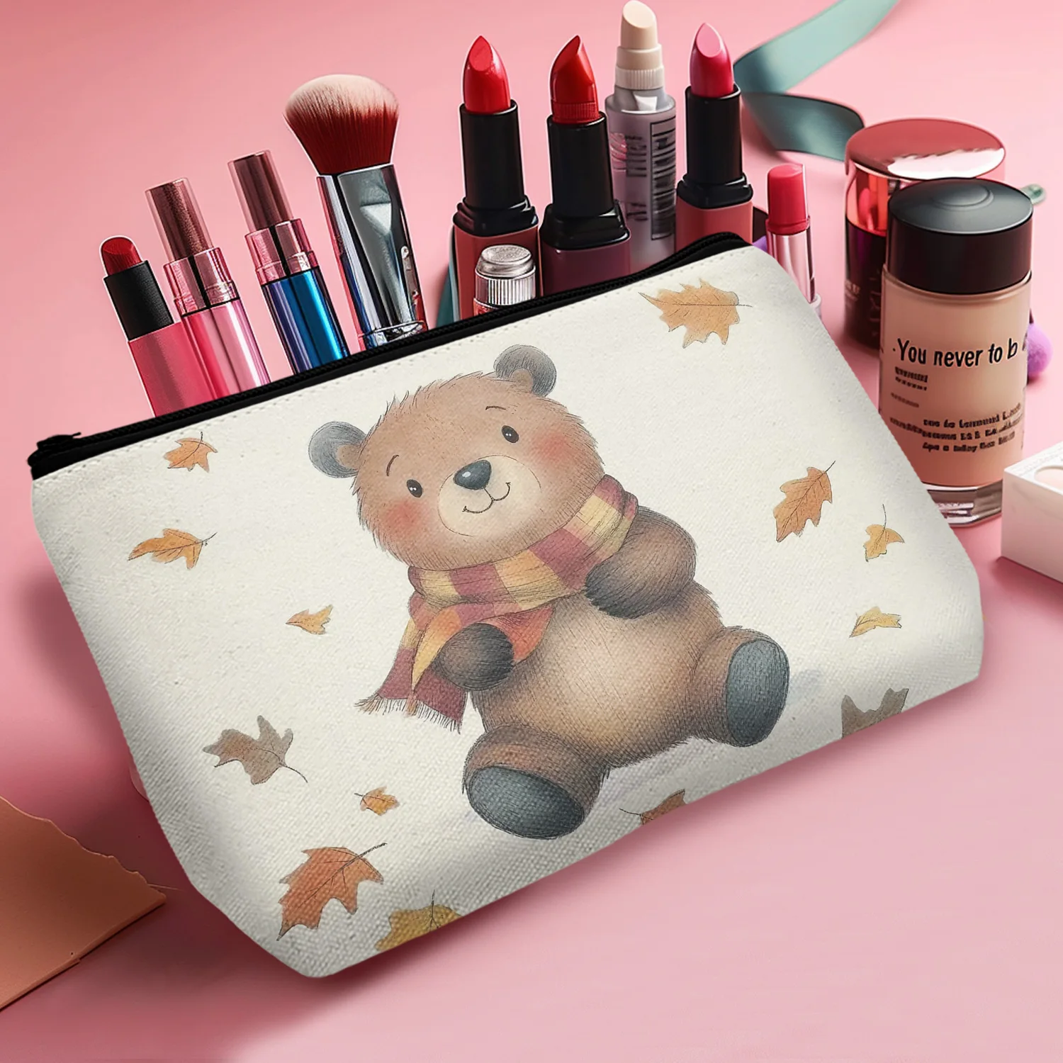 1Pc Comfortable Teddy Bear Cosmetic Bag Winter Zipper Portable Women'S Cosmetic Bag Suitable For Daily And Travel Leisure A