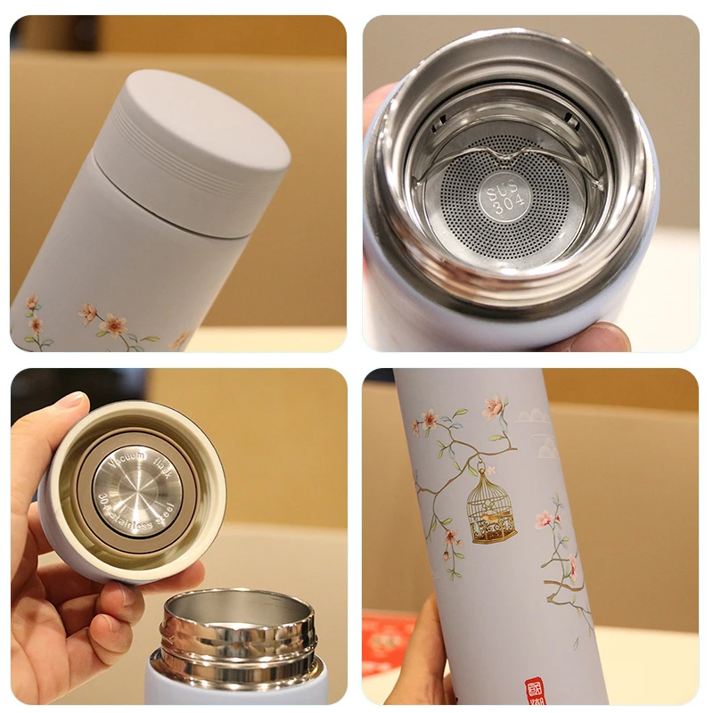 500ML Stainless Steel Thermos Cup Coffee Tea Mug Chinese Classical Style Water Bottle With Filter Thermo cup