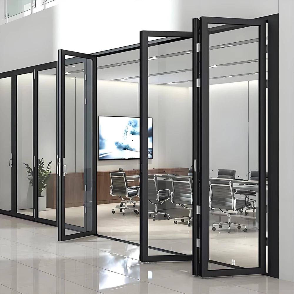 

Accordion Folding Door Custom 1.8x2.2m Aluminum Double Glass Bi-fold Door Balcony Sliding Doors for Villa Home Custom
