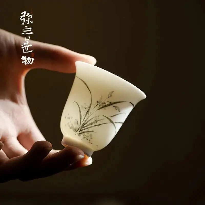 Pure Hand-painted Orchid Fragrance Cup Home Master Cup Ceramic Tea Cup Kung Fu Tea Set Simple Style Single Cup Чайная чашка