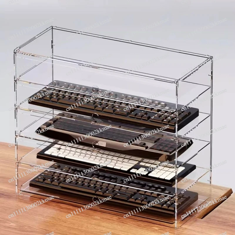 Premium Clear Acrylic Dustproof Display Case Office Keyboard Storage Cabinet Computer Peripherals Gaming Setup Desktop Organizer
