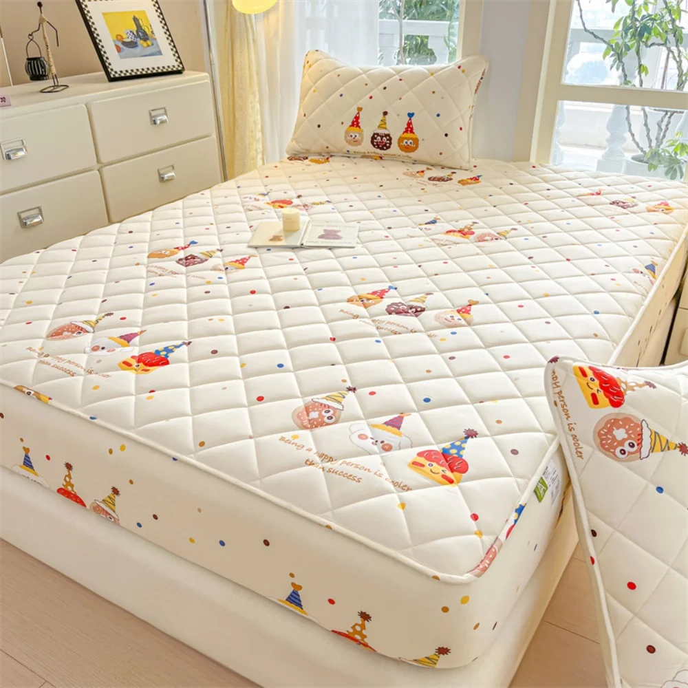 

Quilted Cartoon Printed Mattress Cover Thickened Bed Cover Quilted Bed Linen Comfortable Fitted Sheet With Elastic Band Bedsheet