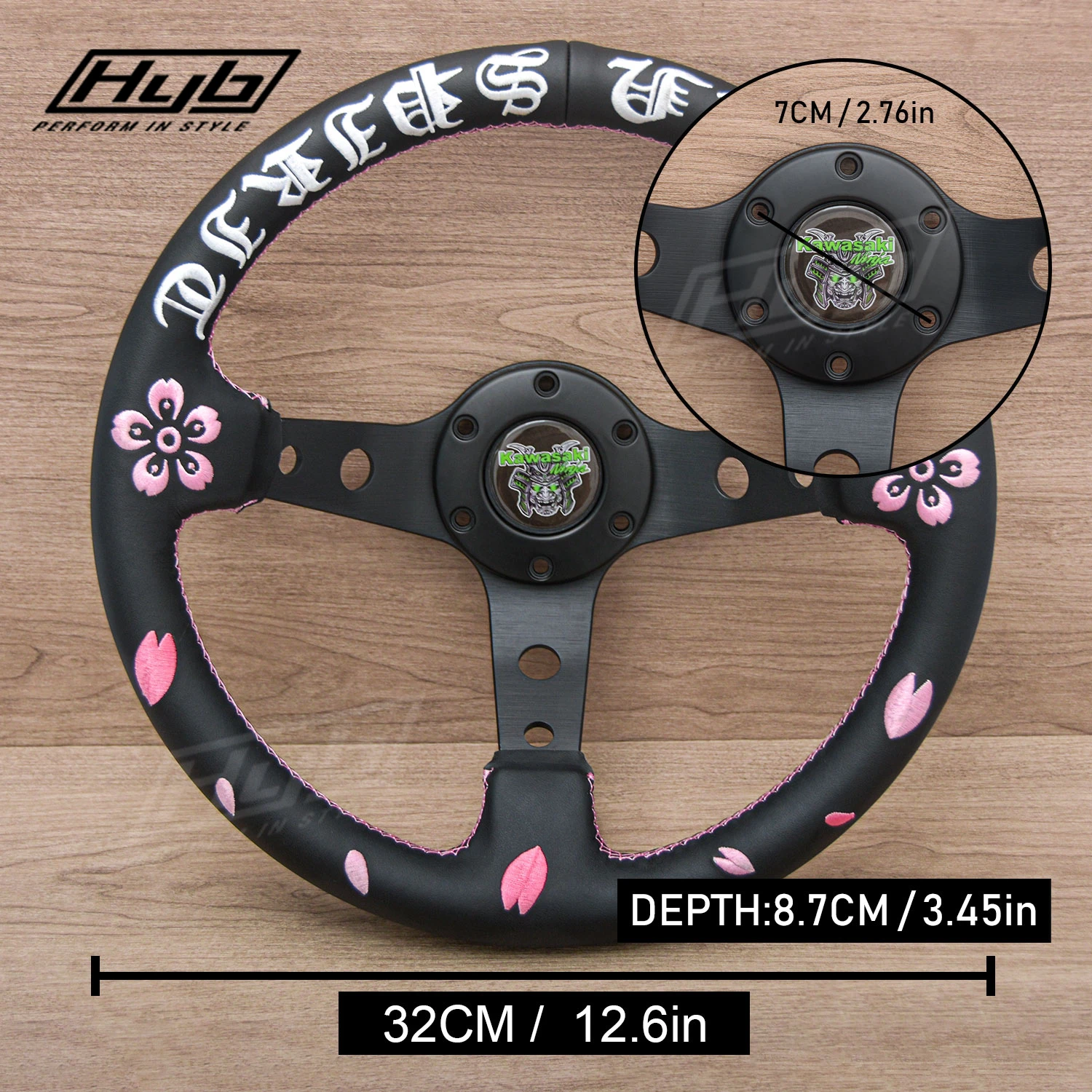 13INCH JDM Samurai Cherry Blossom Drift Steering Wheel Deep Concave Steering Wheel