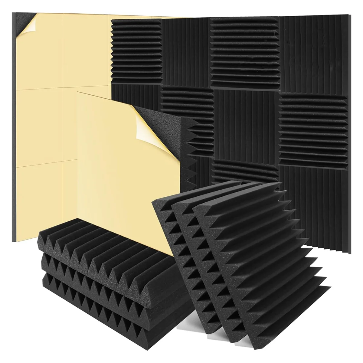 6 Pack Sound Proof Foam Panels 2 X 12 X 12 inch Self-Adhesive High Density Wedge Acoustic Foam Soundproof Wall Panels