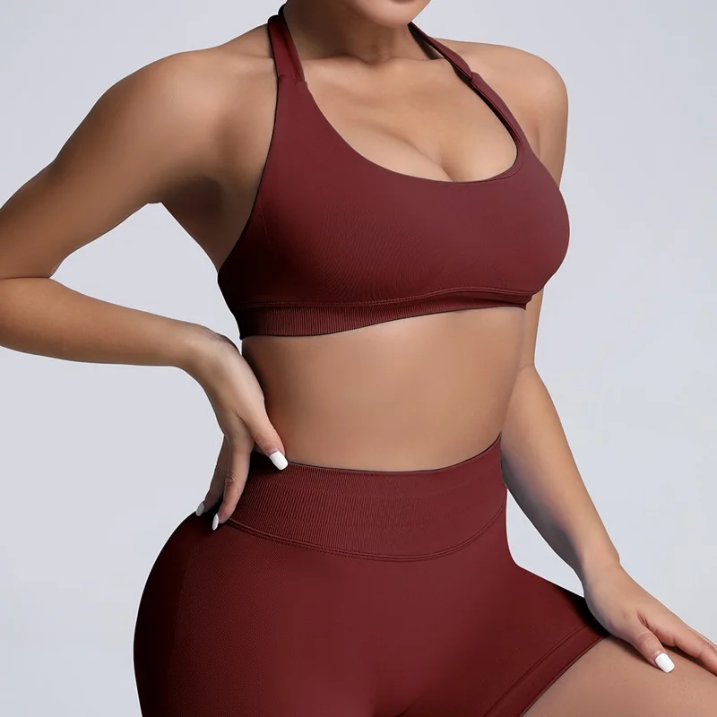 HISTELLO Nahtloser Neckholder-Sport-BH für Damen, offener Rücken, hoher Halt, gepolstertes Oberteil, für Pilates, Yoga, Fitness, Gym, Workout – Detail 14