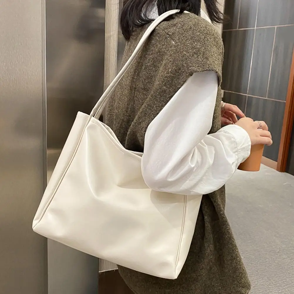 Female Big Soft Leather Satchel Bag Classic Solid Color Capacity Fashion Shoulder Tote Simple Shopper Casual Single Shoulder Bag