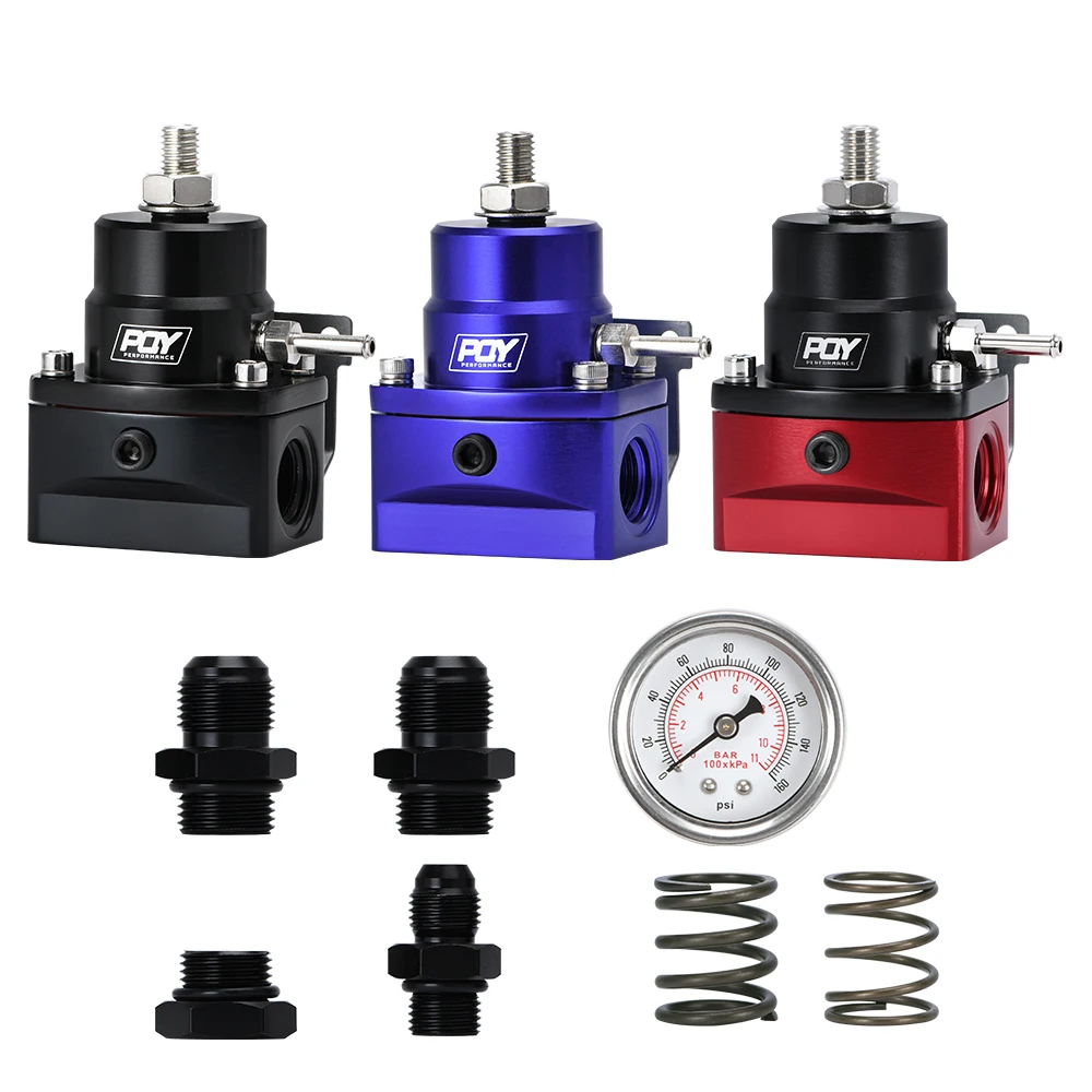 منظم ضغط الوقود العالمي من الألومنيوم AN8 تغذية وخط إرجاع AN6 مع مجموعة قياس 0-160PSI 3-20 20-45 45-70 نوابض الضغط