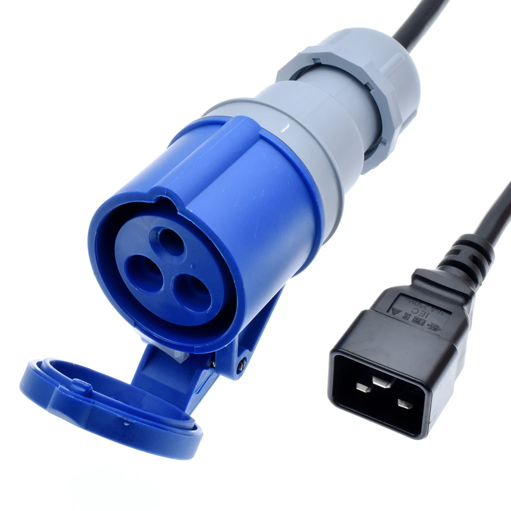 IEC 320 C20 to IEC309 316C6 Power Cords,16 Amps,IP44, H05VV-F 2.5mm Cable,316P6 plug into IEC C19 Receptacle,1.8m