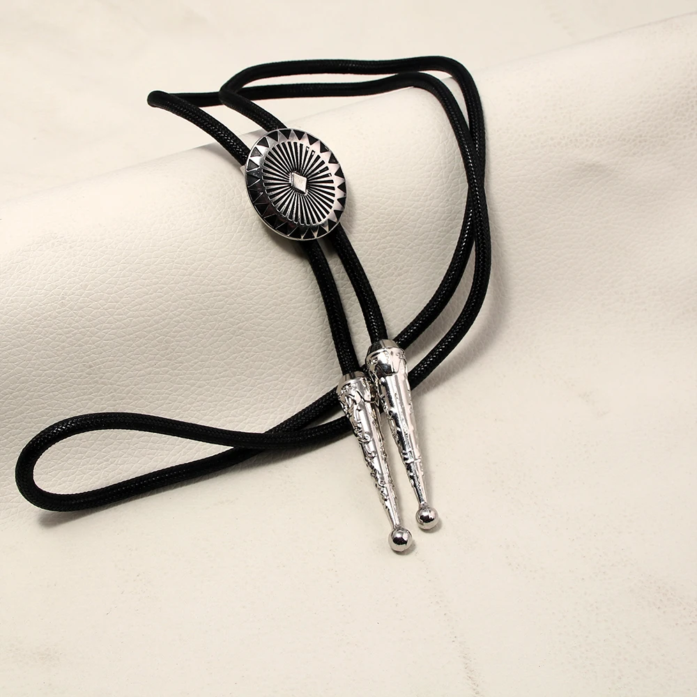 New Trendy Round Bolo Tie Necklace Popular Western Cowboy Star Necklaces Dance Necktie Retro Shirt Imitation Obsidian Pendant