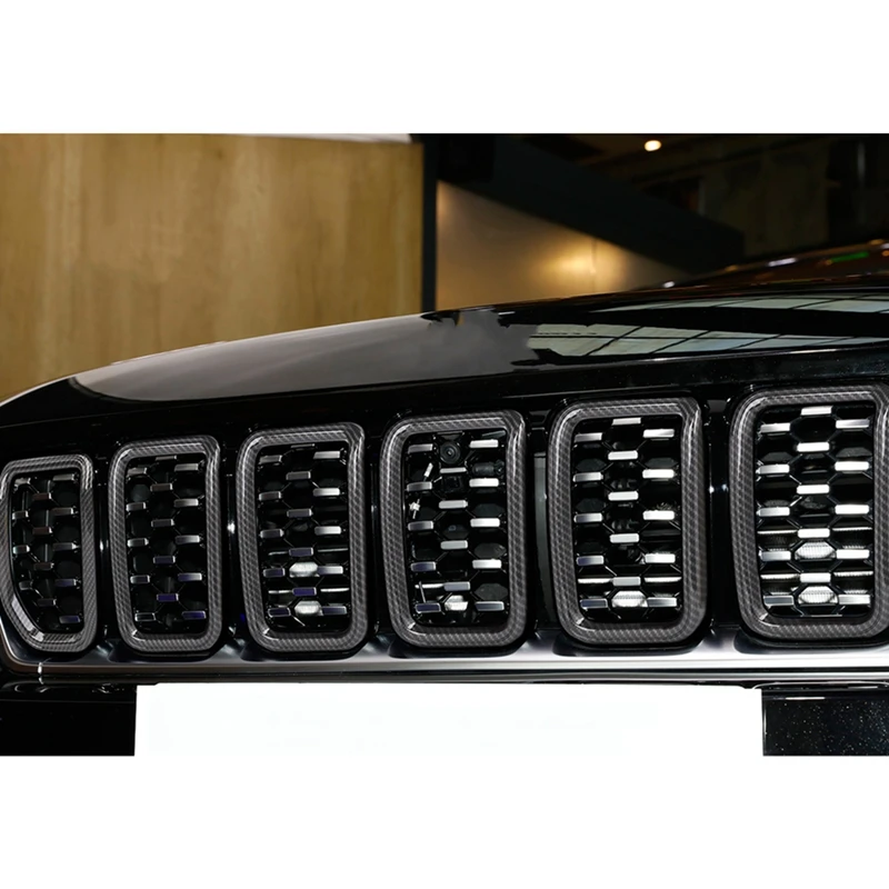 Front Grill Mesh Inserts Grille Kit For Jeep Grand Cherokee 2022 Grand Cherokee L 2021-2022 Accessories ABS Carbon Fiber