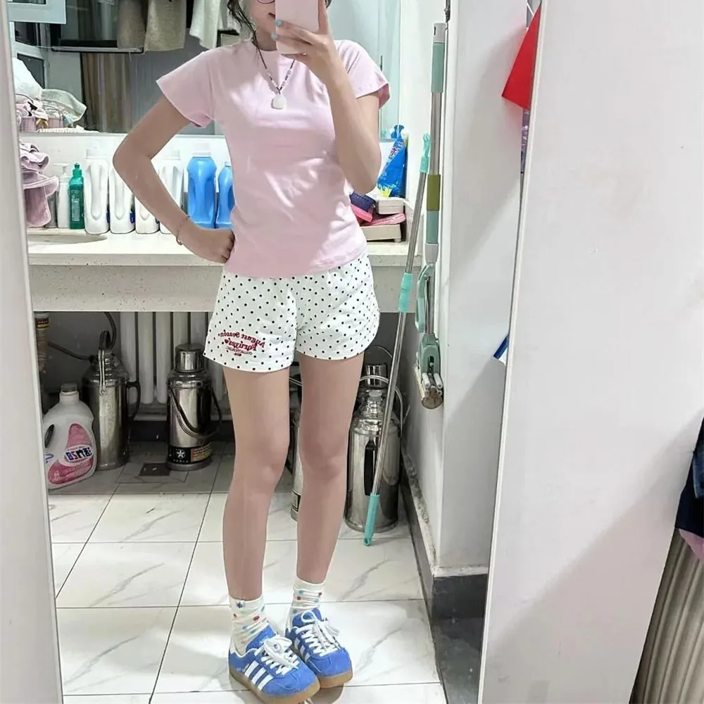 Vintage Dot Shorts Women Slim Elastic High Waist Pajama Harajuku Mini Shorts Streetwear Fashion Summer Street Style Y2K Shorts